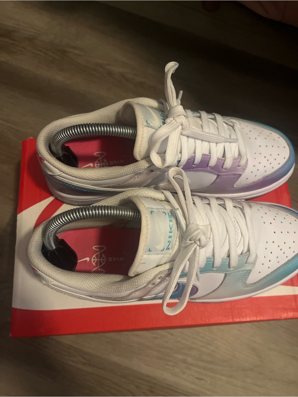 Nike Women’s White Sneakers with Pastel Blue & Lavender Accents